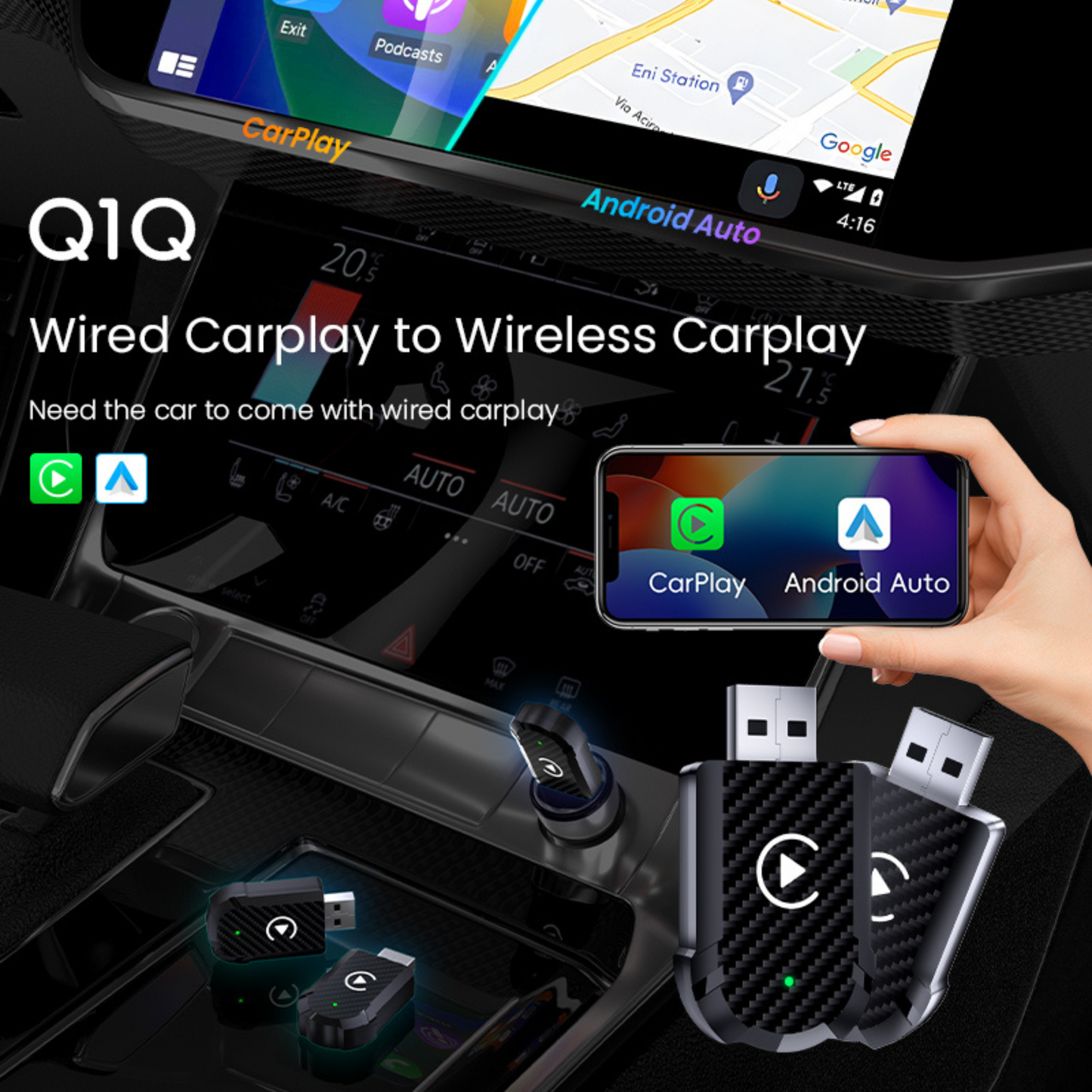 Wireless Carplay Adapter For iPhone Car Play & Android Auto (Plastic Model)