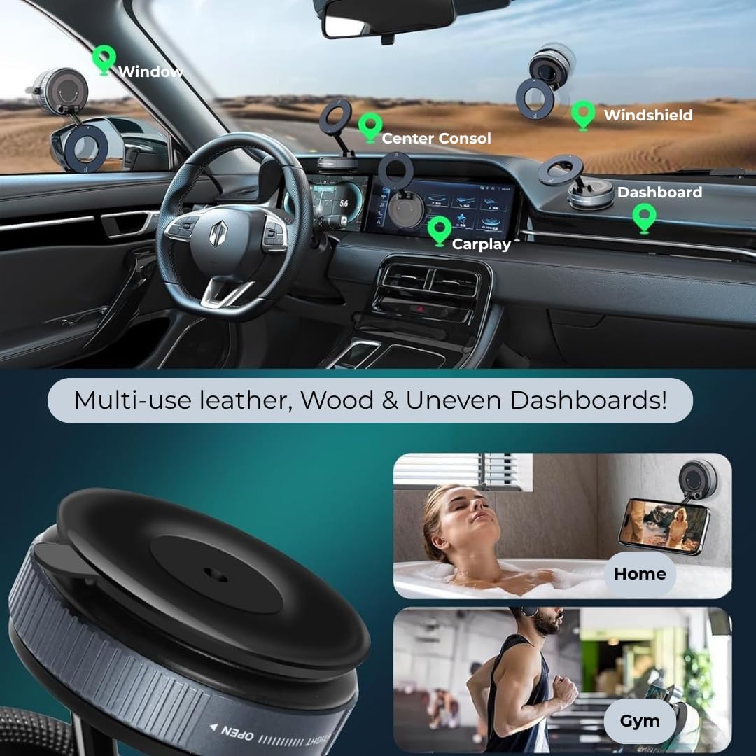 Gajetto MagSafe Car Mount Phone Holder | 360° Adjustable & Strong Vacuum Suction