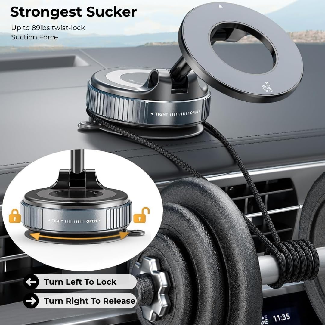 Gajetto MagSafe Car Mount Phone Holder | 360° Adjustable & Strong Vacuum Suction