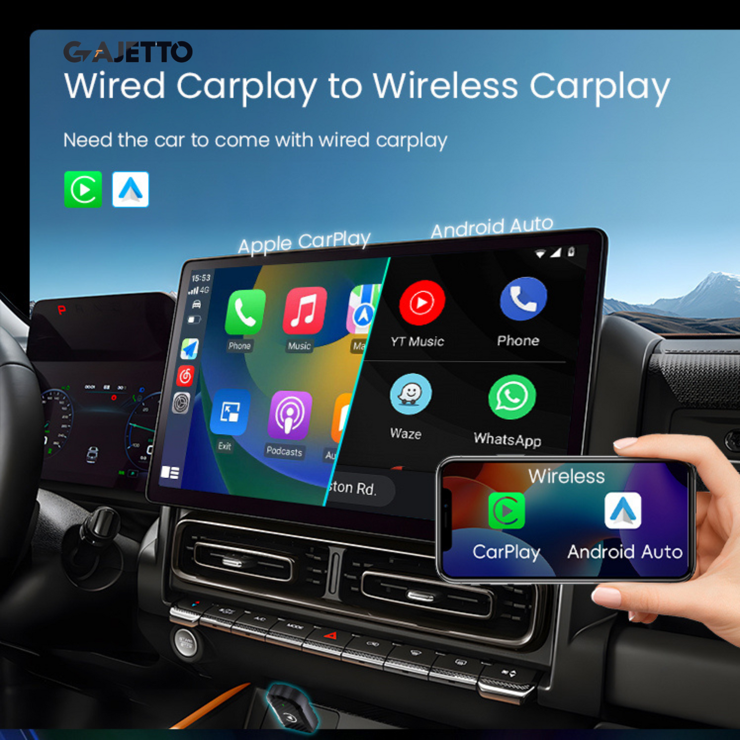 Wireless Carplay Adapter For iPhone Car Play & Android Auto (Plastic Model)